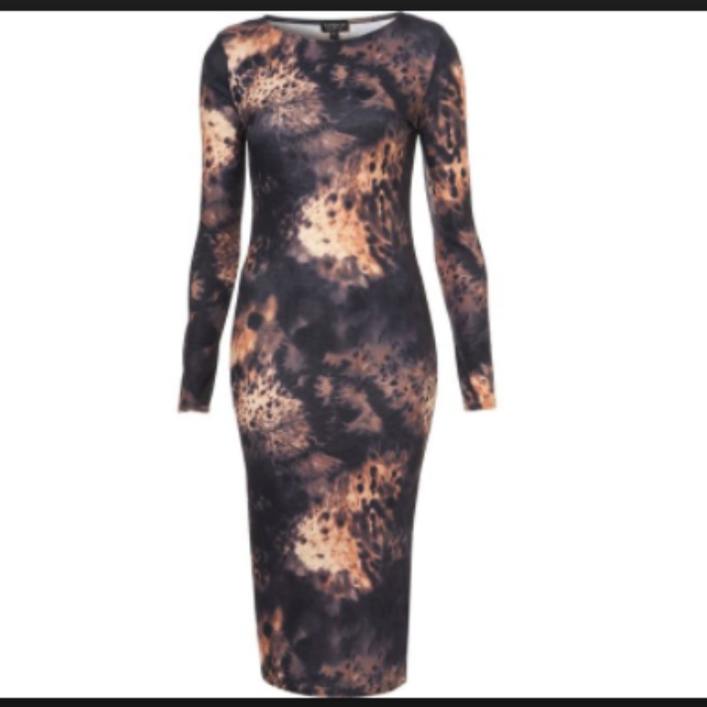 Topshop Animal Tie dye Midi Bodycon Dress